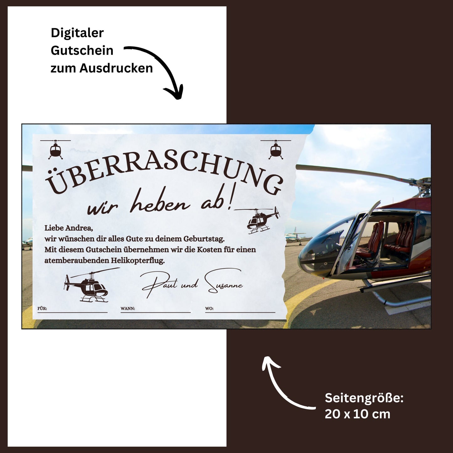 Gutschein - Helikopterflug Hubschrauber Rundflug Erlebnisgutschein