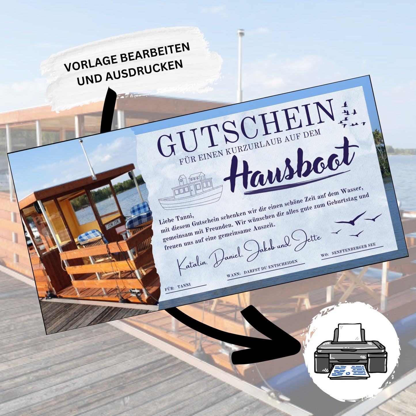 Gutschein - Hausboot Bootstour Geschenkidee