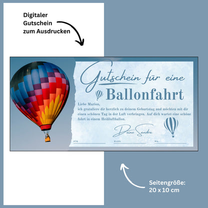 Gutschein - Ballonfahrt Heißluftballonfahrt Geschenkgutschein