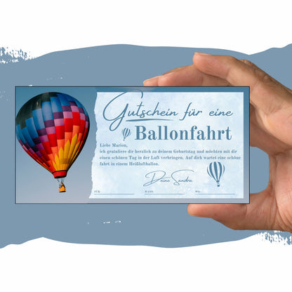 Gutschein - Ballonfahrt Heißluftballonfahrt Geschenkgutschein