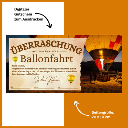 Gutschein - Ballonfahrt Heißluftballonfahrt Geschenkgutschein