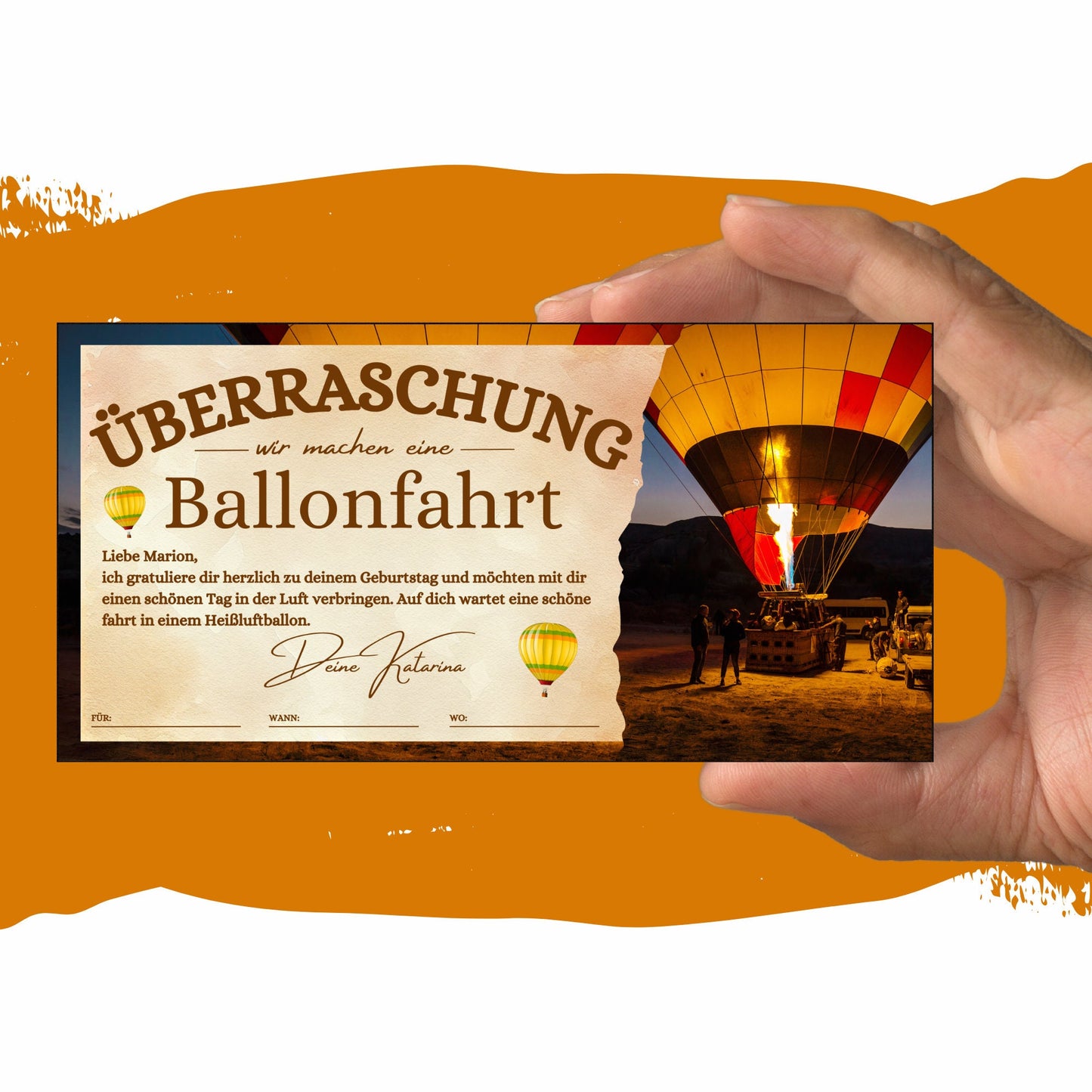 Gutschein - Ballonfahrt Heißluftballonfahrt Geschenkgutschein