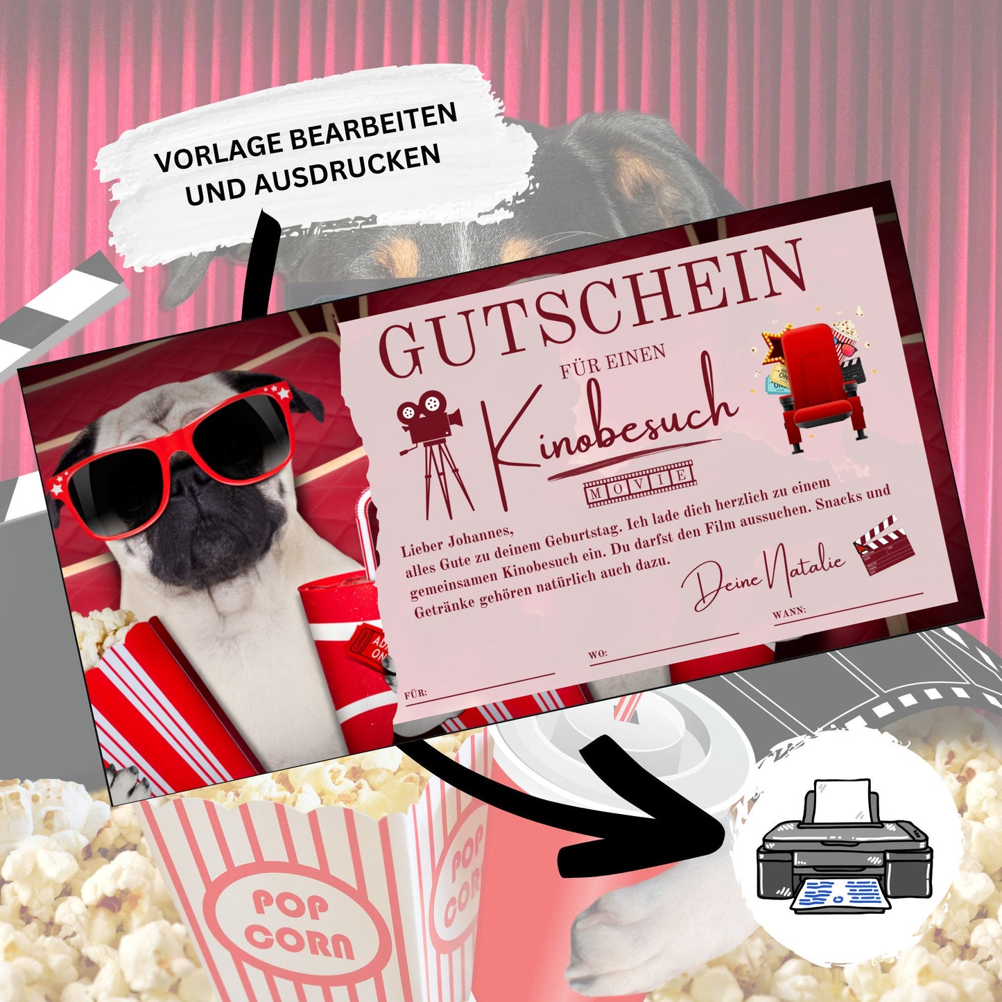 Gutschein - Kinobesuch Geschenkgutschein Geburtstag