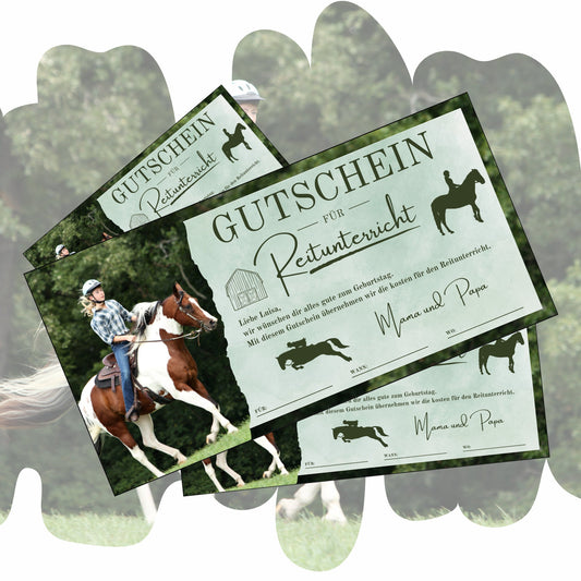 Gutschein - Reitstunden Reitunterricht auf dem Pferd