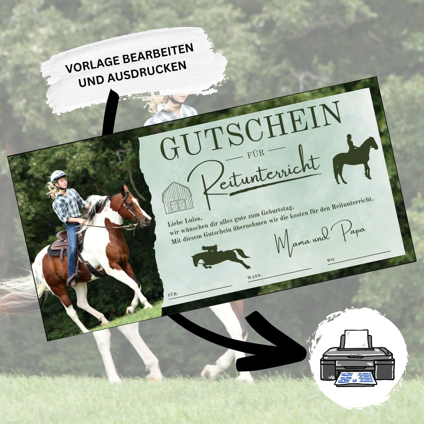 Gutschein - Reitstunden Reitunterricht auf dem Pferd