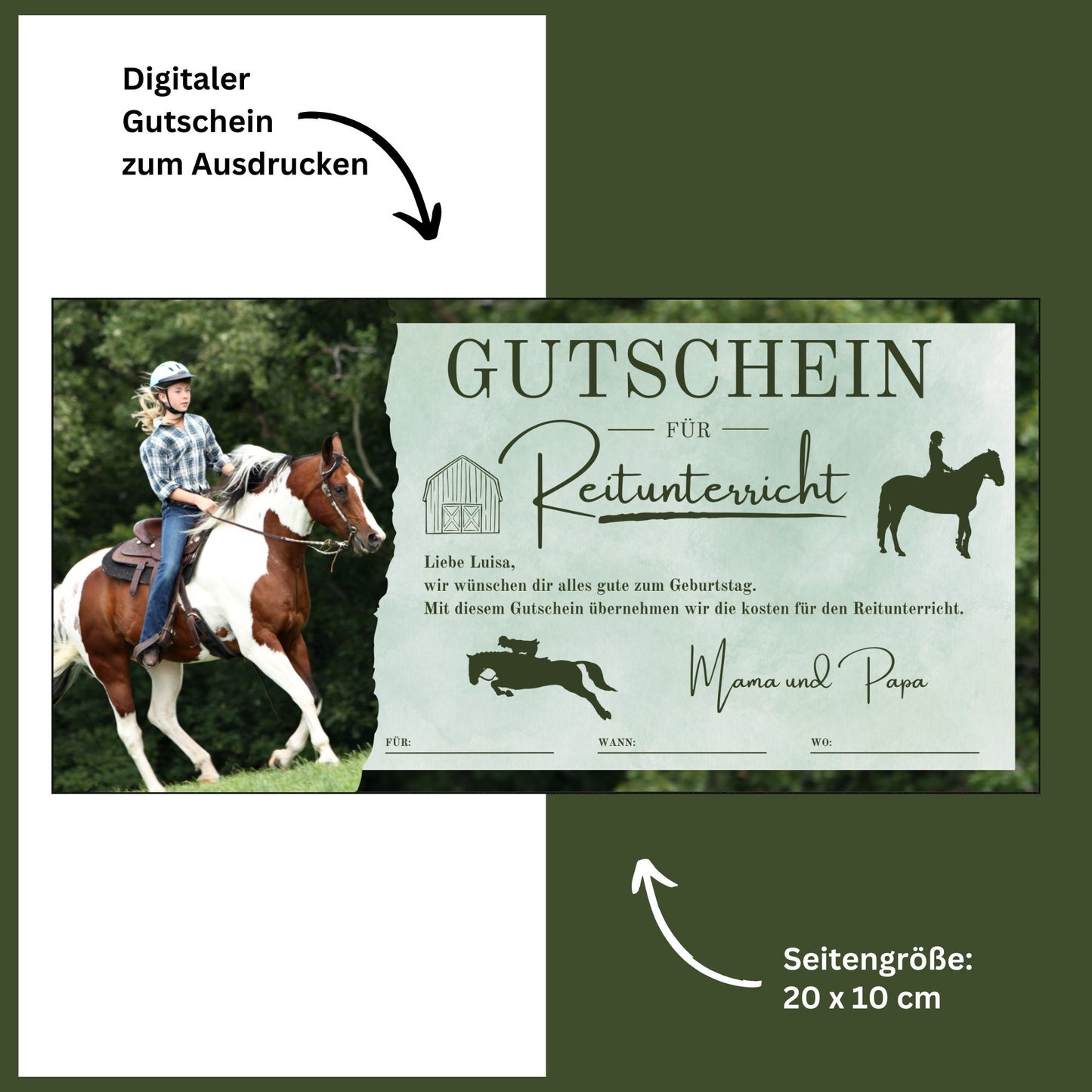 Gutschein - Reitstunden Reitunterricht auf dem Pferd