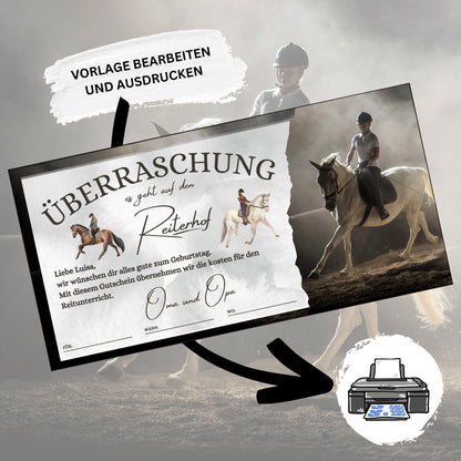 Gutschein - Reitstunden Reitunterricht auf dem Pferd