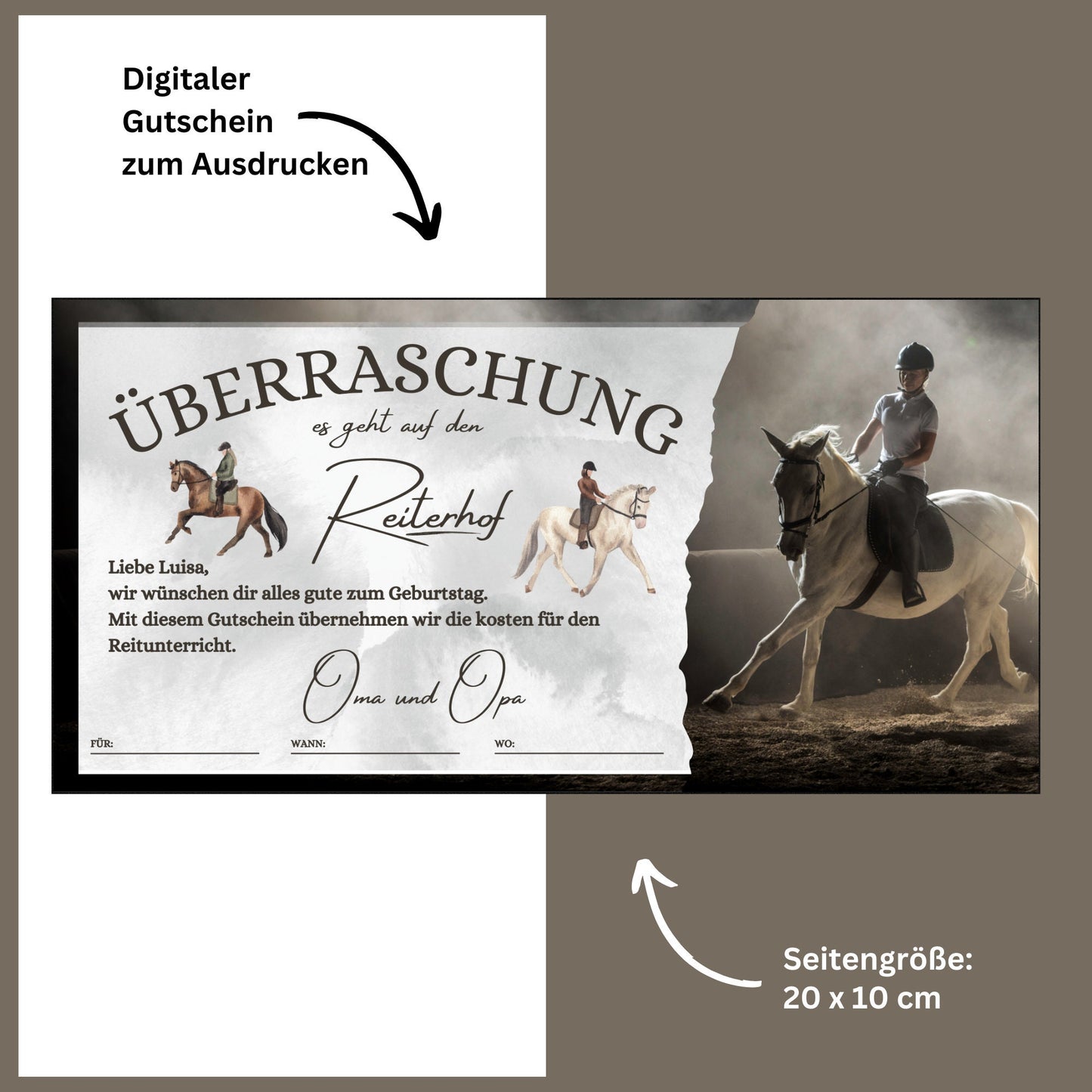 Gutschein - Reitstunden Reitunterricht auf dem Pferd