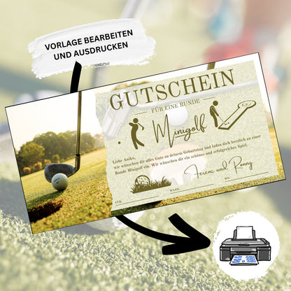 Gutschein - Minigolf Spiel Golfstunden Geschenkgutschein