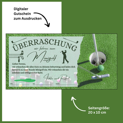 Gutschein - Minigolf Spiel Golfstunden Geschenkgutschein - eCARD4you