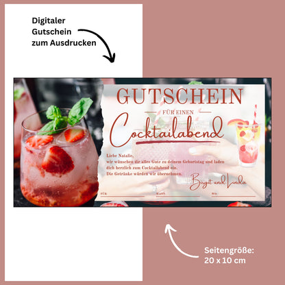 Gutschein - Cocktailabend Cocktail Cocktailbar Geschenkgutschein