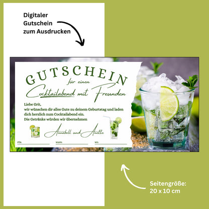 Gutschein - Cocktailabend Cocktail Cocktailbar Geschenkgutschein