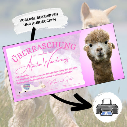 Gutschein - Alpaka Wanderung Erlebnisgutschein Geschenkidee