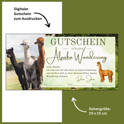 Gutschein - Alpaka Wanderung Erlebnisgutschein Geschenkidee