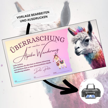 Gutschein - Alpaka Wanderung Erlebnisgutschein Geschenkidee