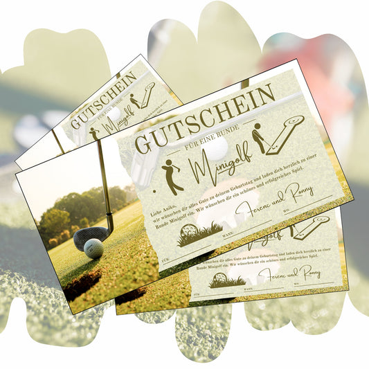 Gutschein - Minigolf Spiel Golfstunden Geschenkgutschein