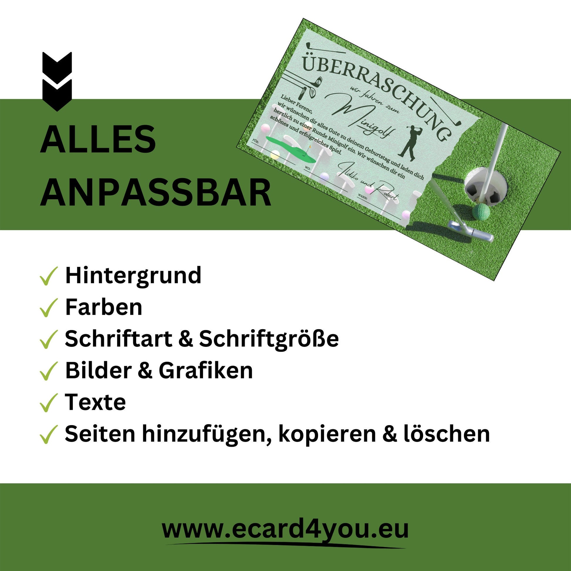 Gutschein - Minigolf Spiel Golfstunden Geschenkgutschein - eCARD4you