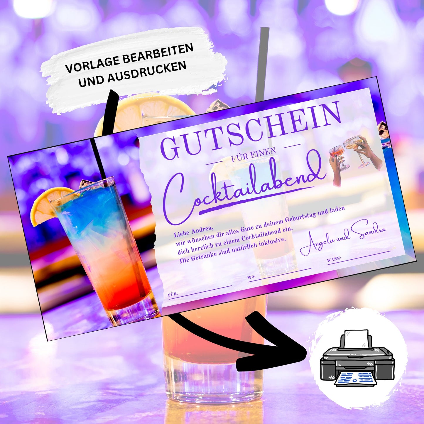 Gutschein - Cocktailabend Cocktail Cocktailbar Geschenkgutschein