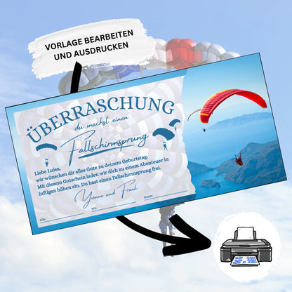 Gutschein - Fallschirmsprung Erlebnisgutschein Geburtstag