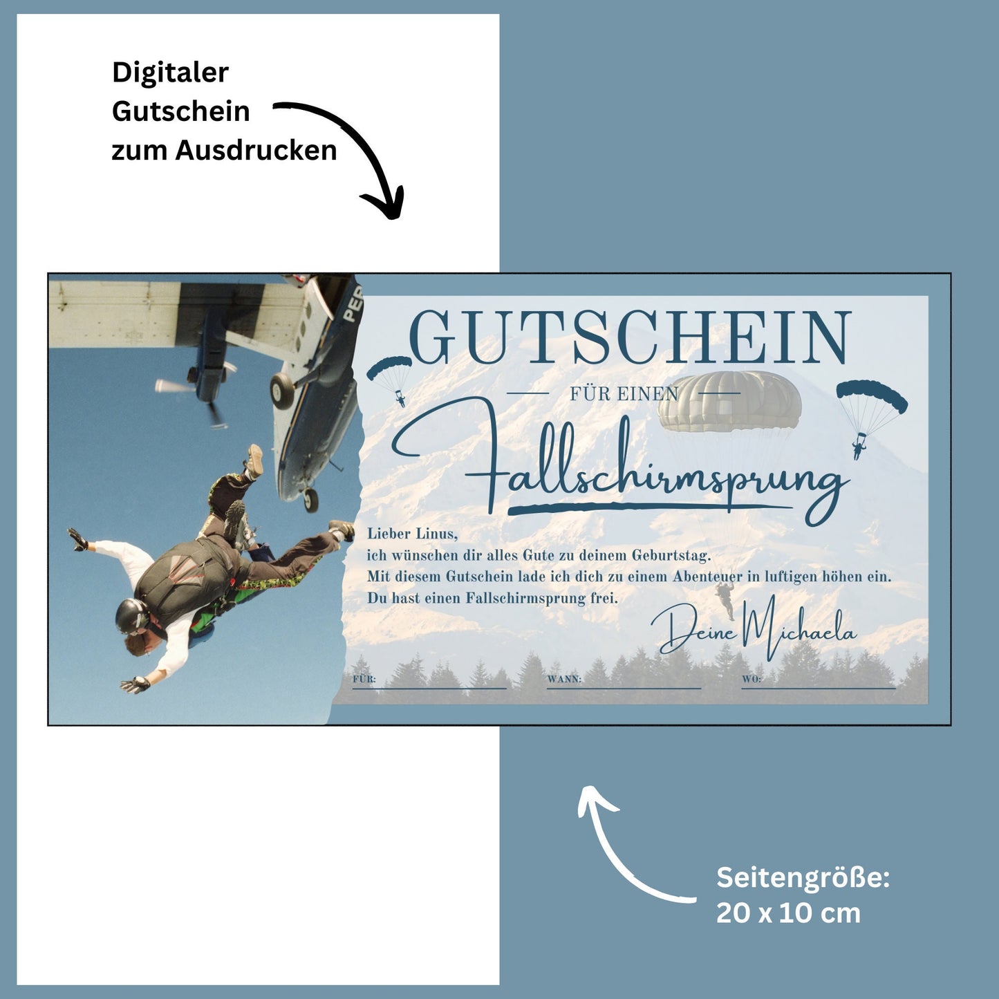 Gutschein - Fallschirmsprung Erlebnisgutschein Geburtstag