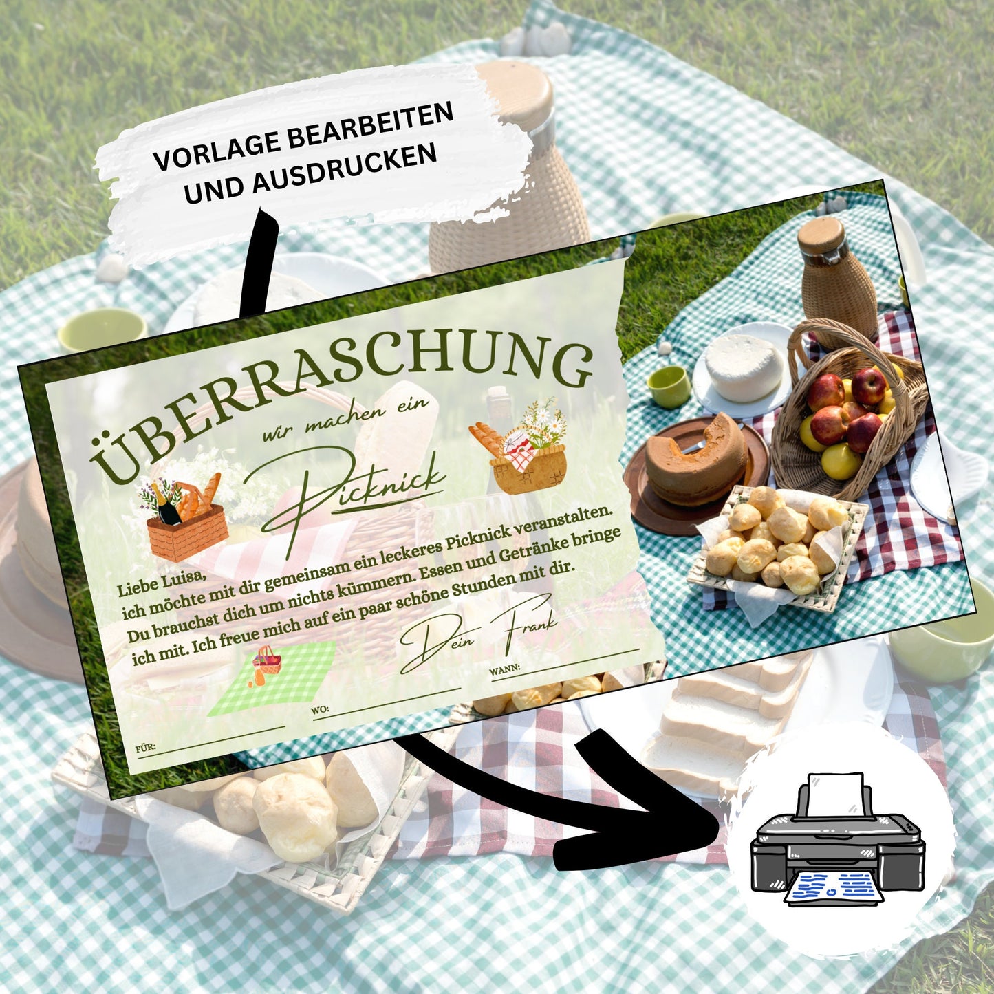 Gutschein - Picknick Geschenkkarte Geburtstag