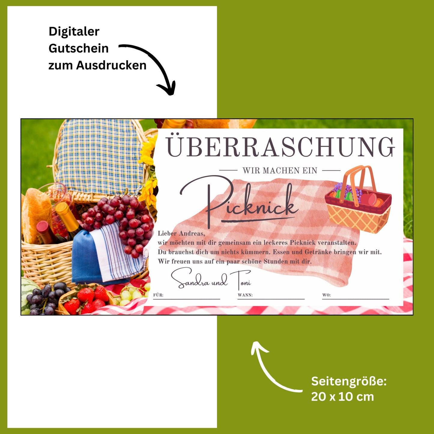 Gutschein - Picknick Geschenkkarte Geburtstag