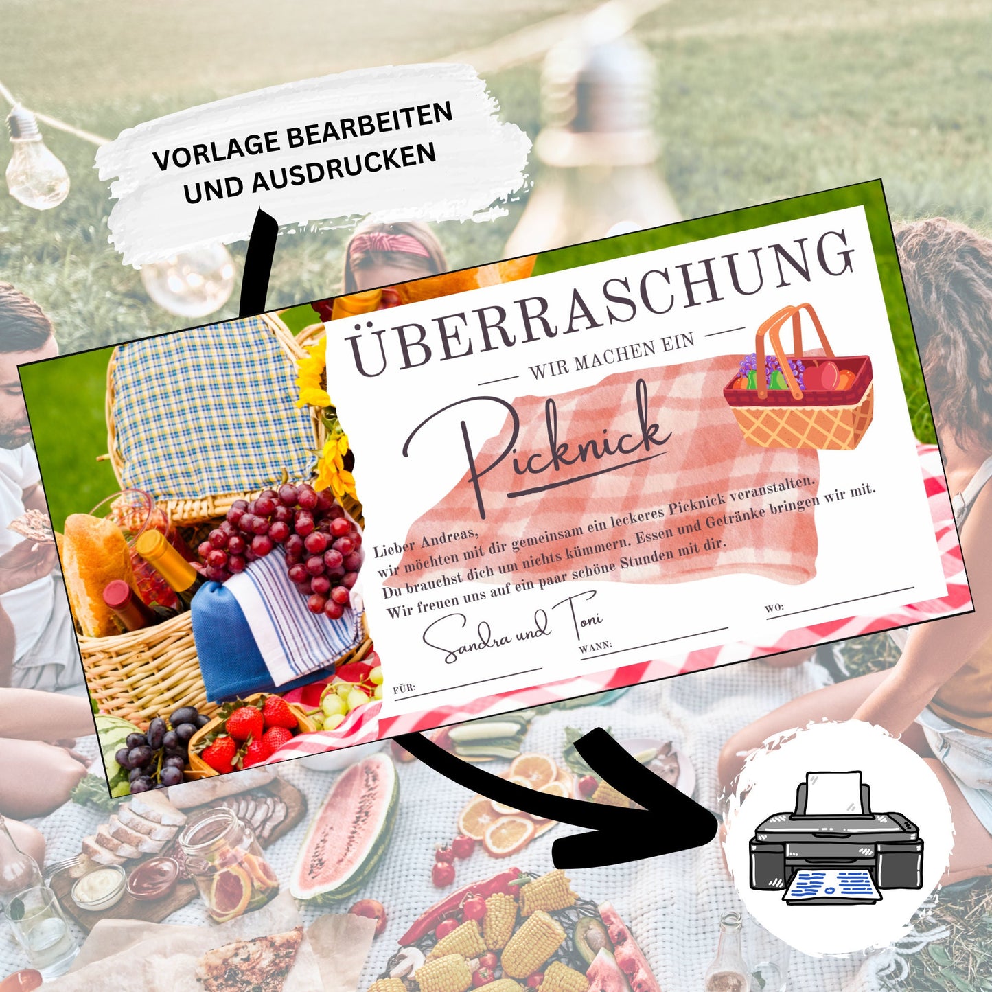 Gutschein - Picknick Geschenkkarte Geburtstag