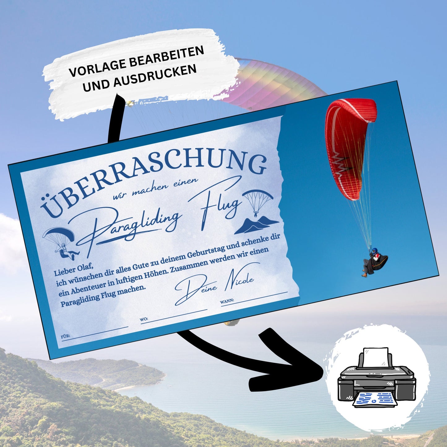 Gutschein - Paragliding Flug Fallschirmsprung Erlebnisgutschein