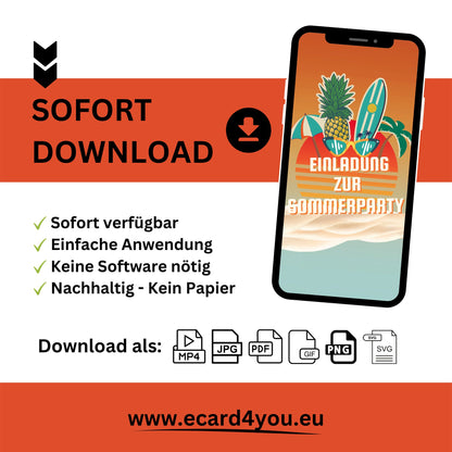 eCARD - Animierte Sommerparty Einladungskarte