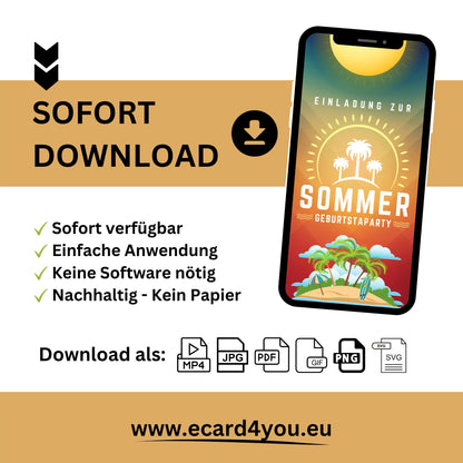 eCARD - Animierte Sommerparty Einladungskarte