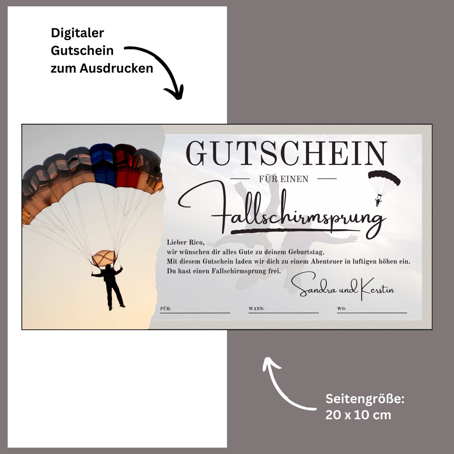 Gutschein - Fallschirmsprung Erlebnisgutschein Geburtstag