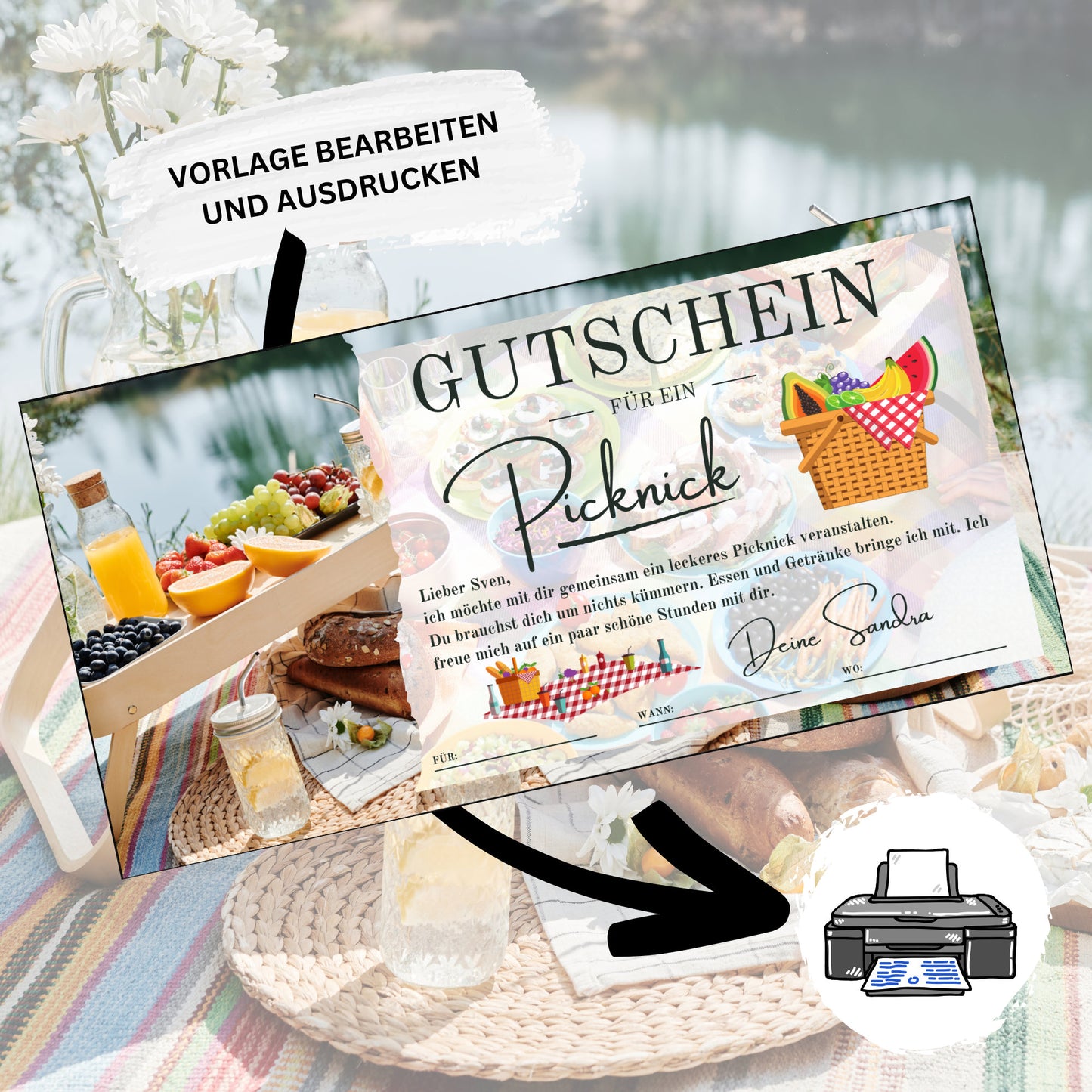 Gutschein - Picknick Geschenkkarte Geburtstag