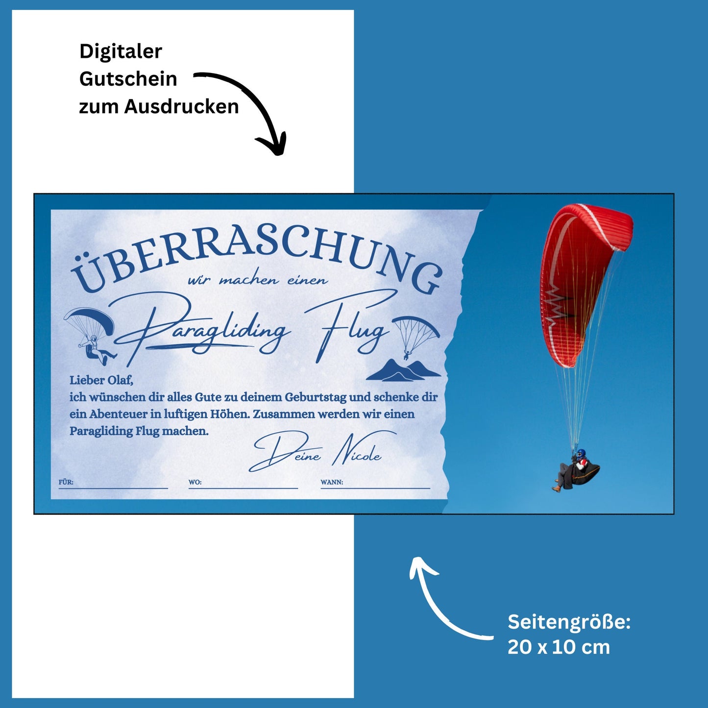 Gutschein - Paragliding Flug Fallschirmsprung Erlebnisgutschein