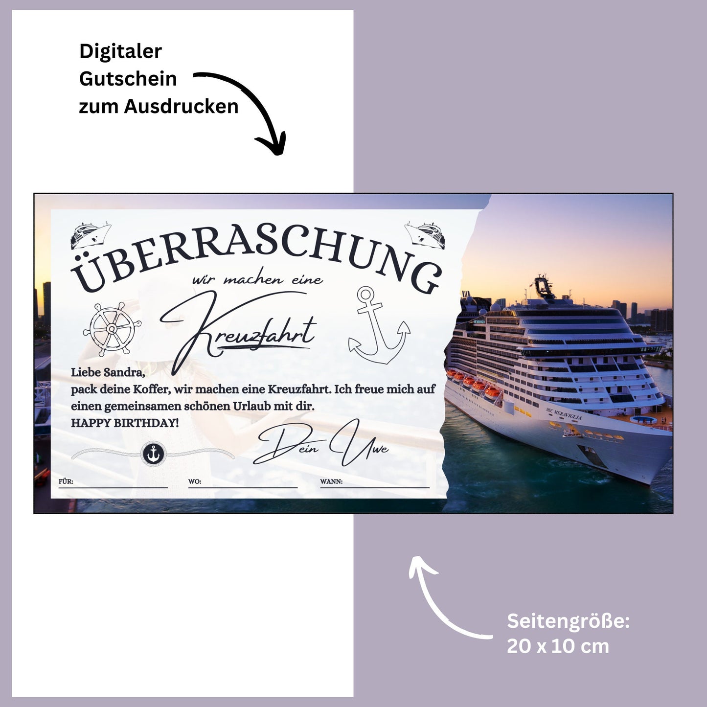 Gutschein - Kreuzfahrt Schiffsreise Kurzurlaub Geschenkgutschein