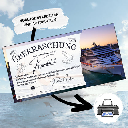 Gutschein - Kreuzfahrt Schiffsreise Kurzurlaub Geschenkgutschein