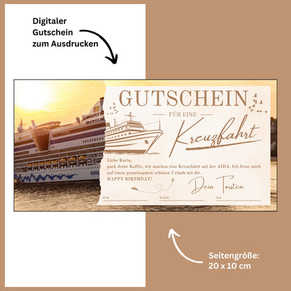 Gutschein - Kreuzfahrt Schiffsreise Kurzurlaub Geschenkgutschein