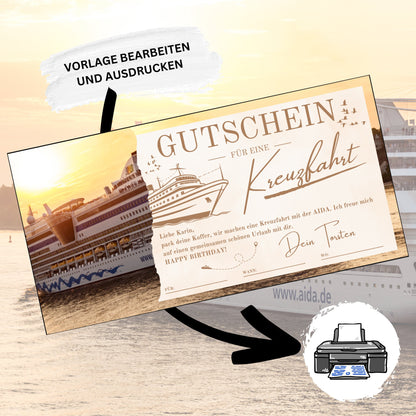 Gutschein - Kreuzfahrt Schiffsreise Kurzurlaub Geschenkgutschein