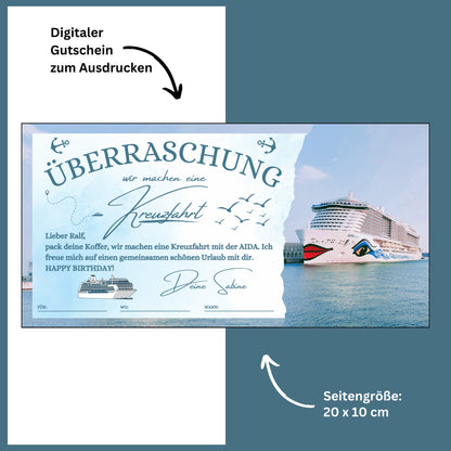 Gutschein - Kreuzfahrt Schiffsreise Kurzurlaub Geschenkgutschein