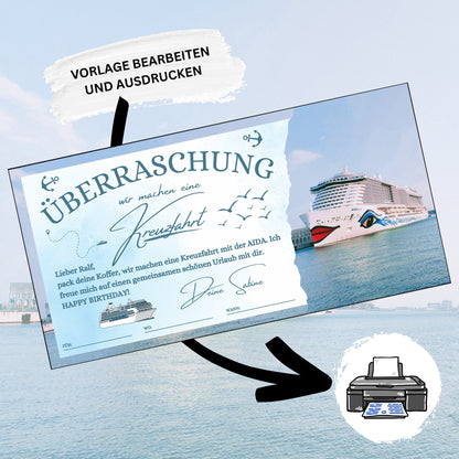 Gutschein - Kreuzfahrt Schiffsreise Kurzurlaub Geschenkgutschein