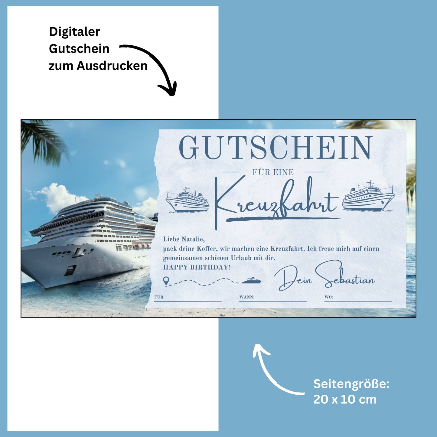 Gutschein - Kreuzfahrt Schiffsreise Kurzurlaub Geschenkgutschein