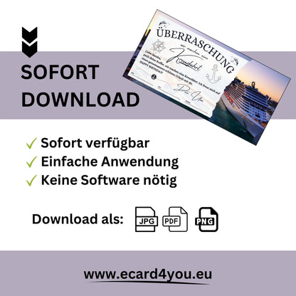 Gutschein - Kreuzfahrt Schiffsreise Kurzurlaub Geschenkgutschein