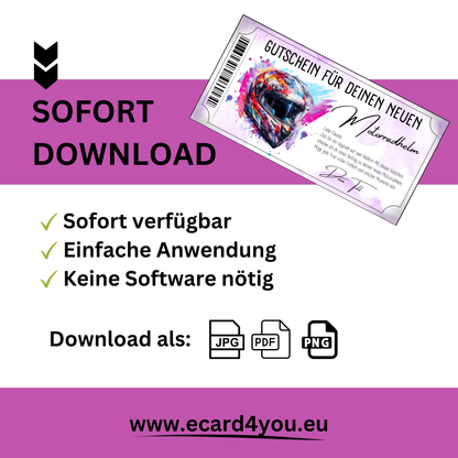 Motorradhelm Gutschein Integralhelm bunt Lavendel Silber-Ticket digital personalisierbar