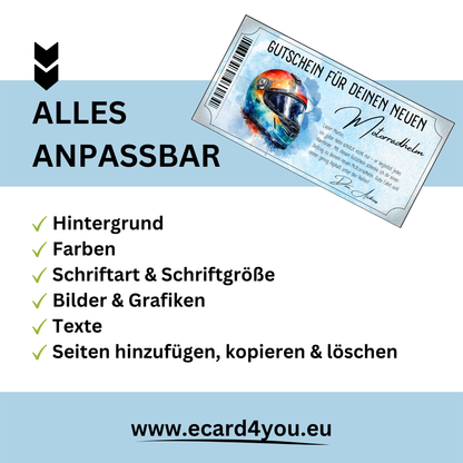 Motorradhelm Gutschein bunter Integralhelm Aquarell sofort Download personalisierbar