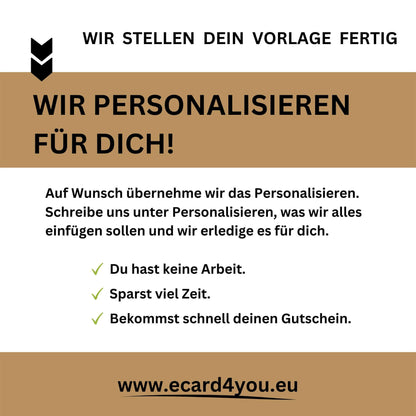 Wir personalisieren für dich! Service-Anzeige für Tankgutschein und Personalisierung von ecards.