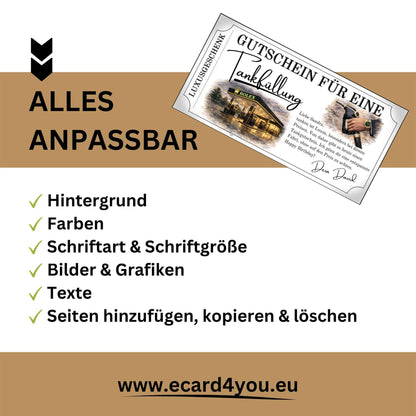 Luxus Tankgutschein – anpassbarer Gutschein mit individuellen Optionen für Farben, Texte und Grafiken.