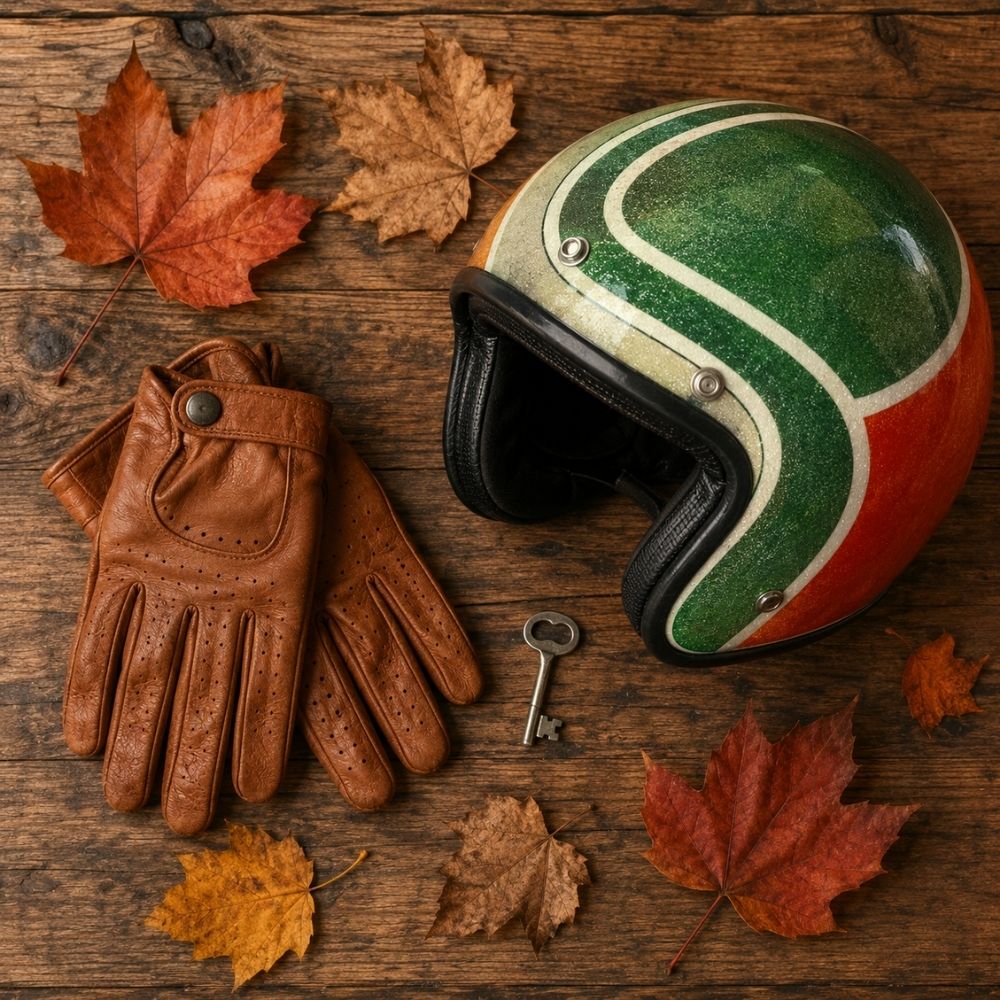 Mopedführerschein Gutschein personalisiert – Helm, Handschuhe und Schlüssel als stimmungsvolles Flat-Lay