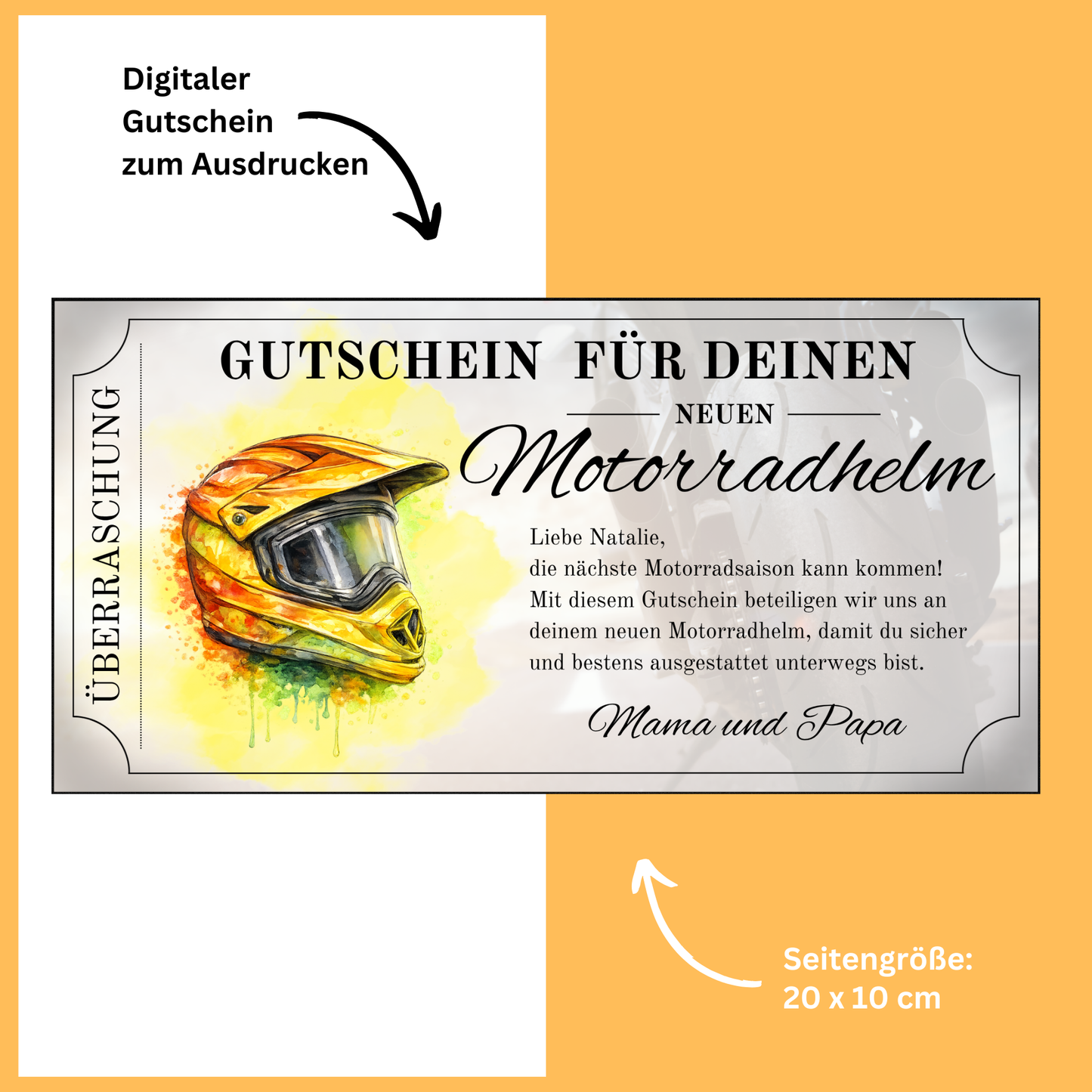 Motocross Helm Gutschein personalisiert digital zu Weihnachten sofort Download