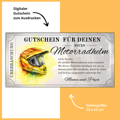 Motocross Helm Gutschein personalisiert digital zu Weihnachten sofort Download