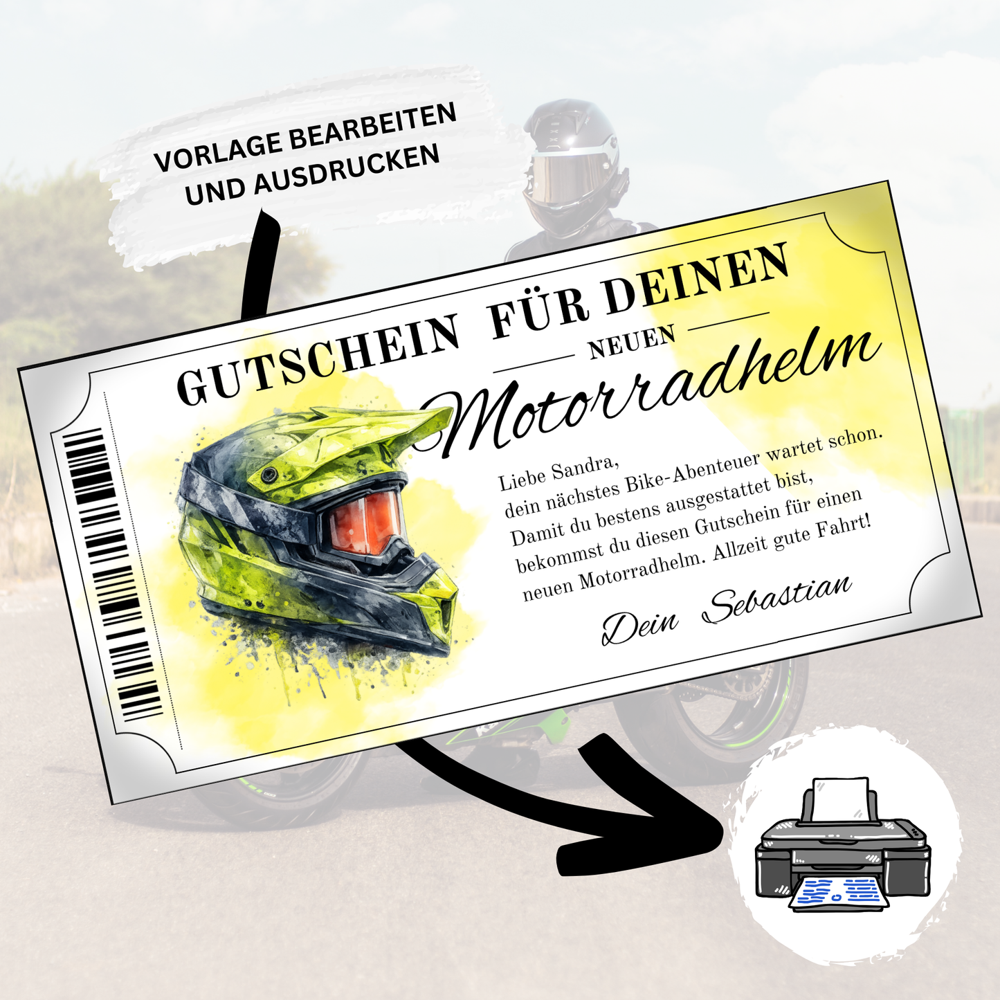 MX Helm Gutschein Neon als Geburtstagsgeschenk fuer Motocross-Fans digital