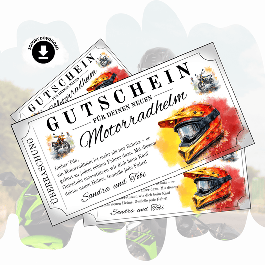 Motocross Helm Gutschein orange-gold digital MX-Helm Aquarell personalisierbar